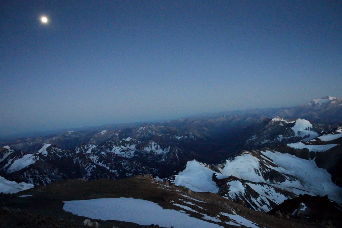 03 Moon Over The Mountains Before Dawn On The Climb From Colera Camp 3 To Aconcagua Summit